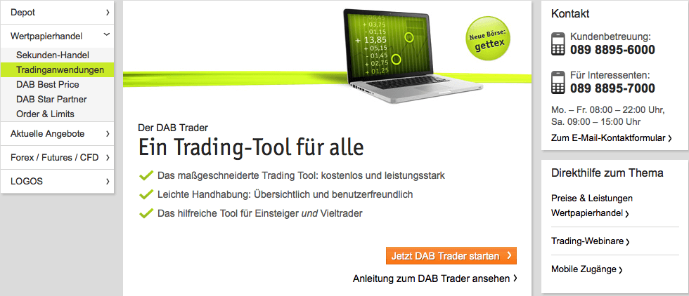 Das Musterdepot ist eine gute Sache, um sich risikofrei mit dem DAB Trader beschäftigen zu können