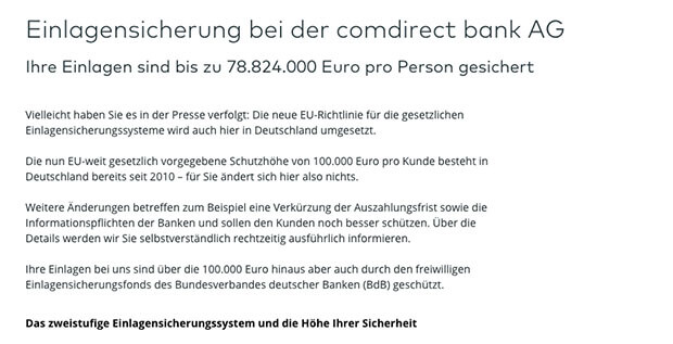 Comdirect Informationen zum Thema Einlagensicherung