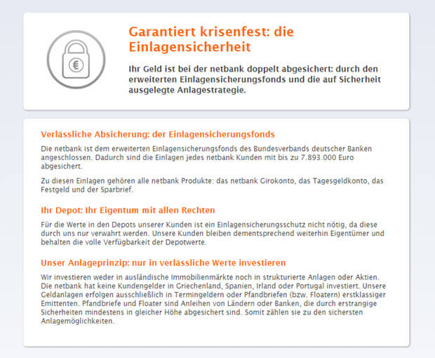 Die Einlagen sind bei der netbank bis zu mehr als 7,5 Millionen Euro gesichert