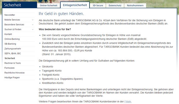 Die Einlagensicherung bei der Targobank beträgt mehr als 150 Mio. €