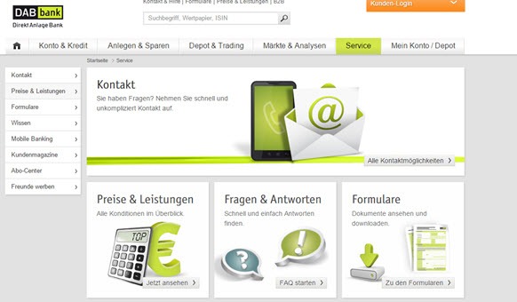 Preise und Leistungen, aber auch die Konditionen finden Sie auf der Webseite der DAB bank