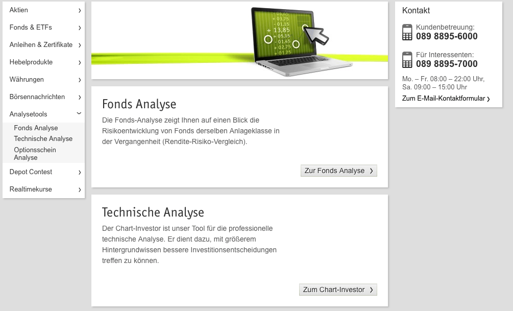Für die Trades im Musterdepot stehen diverse Analyse-Tools zur Verfügung
