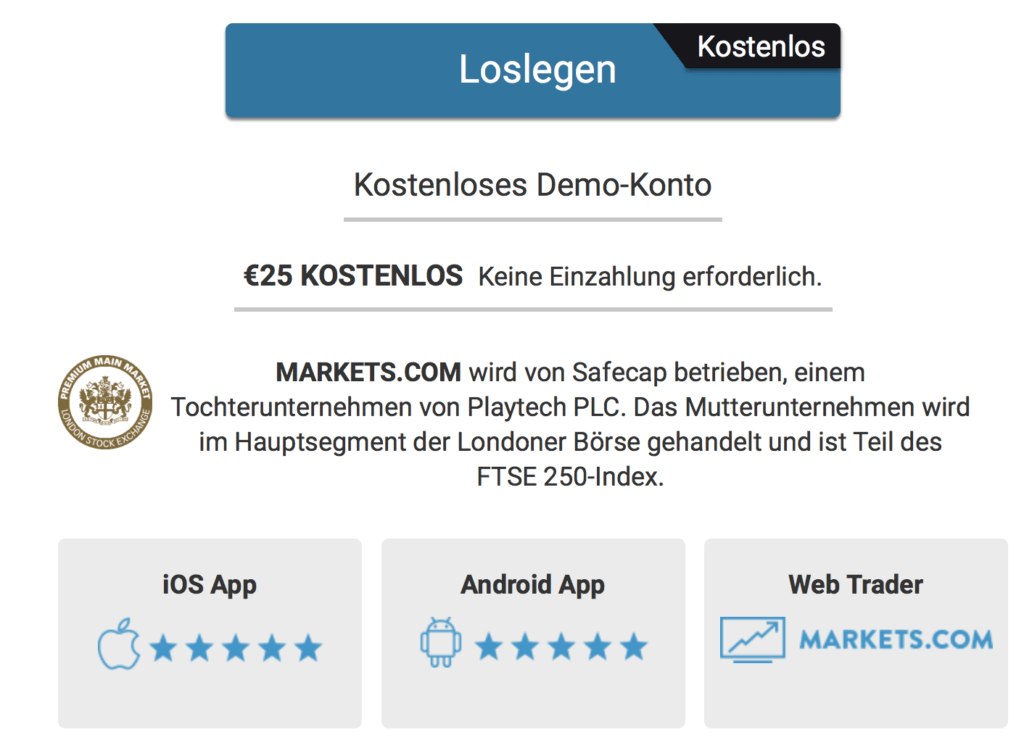 Bei Markets.com besteht die Möglichkeit, vorerst ein Demokonto zu nutzen.