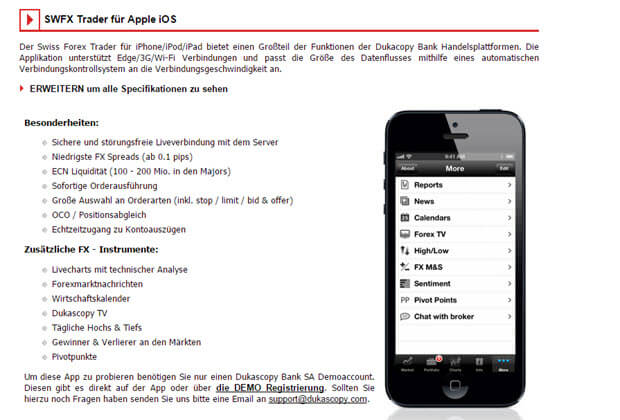 Dukascopy auch per App mobil nutzbar