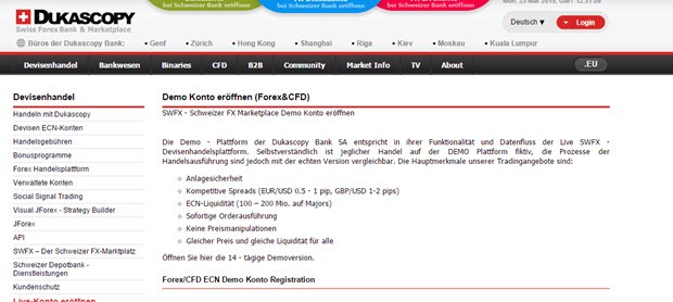 Das Demokonto von Dukascopy gilt nur für 14 Tage