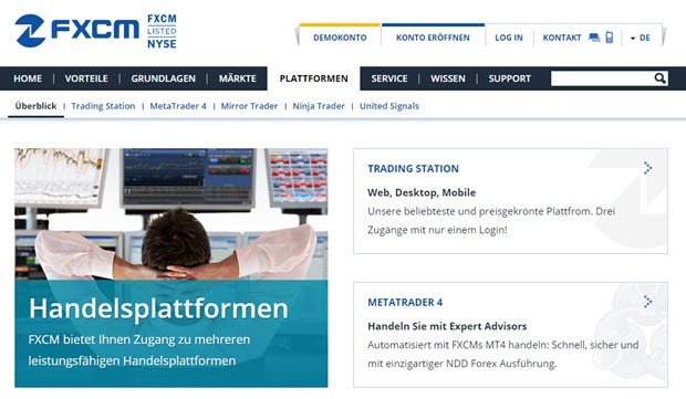 Diese Handelsplattformen bietet FXCM