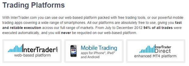 InterTrader bietet neben einer mobilen und brokereigenen Plattform auch eine webbasierte Variante