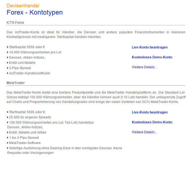 Konditionen bei GCI Financial