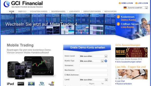 Mobiles Trading bei GCI Financial