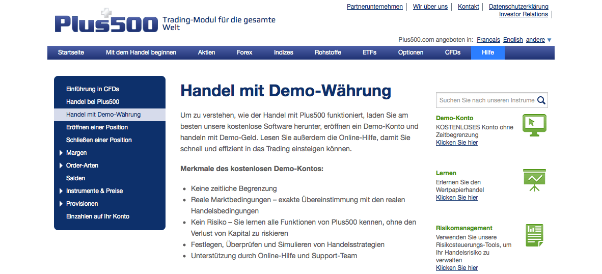 Demokonto Plus500