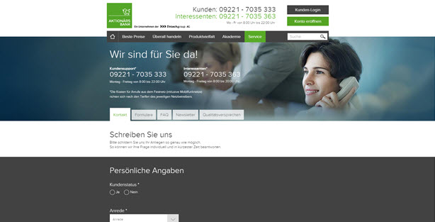 Gute Erreichbarkeit bei der Aktionärsbank