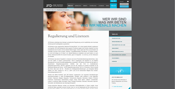 Alle wichtigen Informationen zur Regulierung findet man auf der Homepage von JFD Brokers