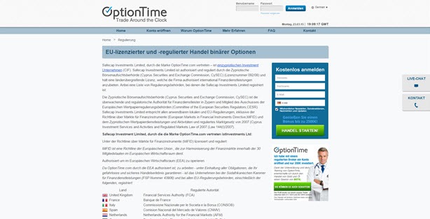 Lesen Sie auf der Homepage von OptionTime detaillierte Informationen zum Thema Regulierung