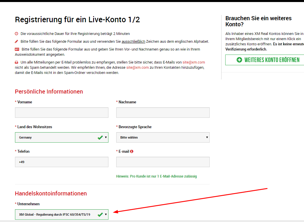 XM Global Registrierung