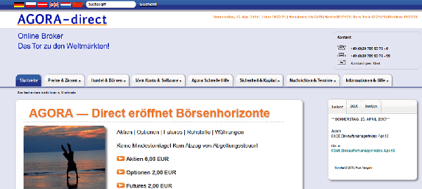 The Agora Trading website looks a bit dated at first glance.