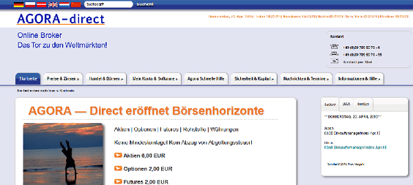 Die Website von Agora Trading macht auf den ersten Blick einen etwas veralteten Eindruck. 