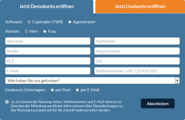 Einfache Eröffnung des Cap Live- und Demokontos