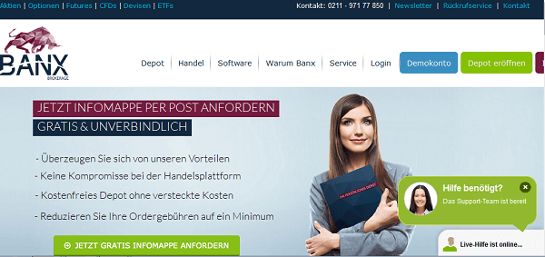 BANX Homepage, übersichtlich und informativ