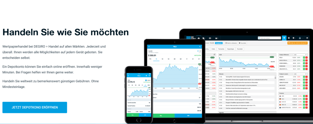 Auch unterwegs immer auf dem neusten Stand sein? Mit DEGIRO können Trader mit mobilen Endgeräten auf ihr Portfolio zugreifen