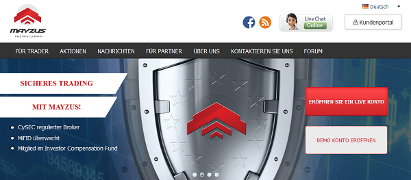 Internet Auftritt des Brokers Mayzus