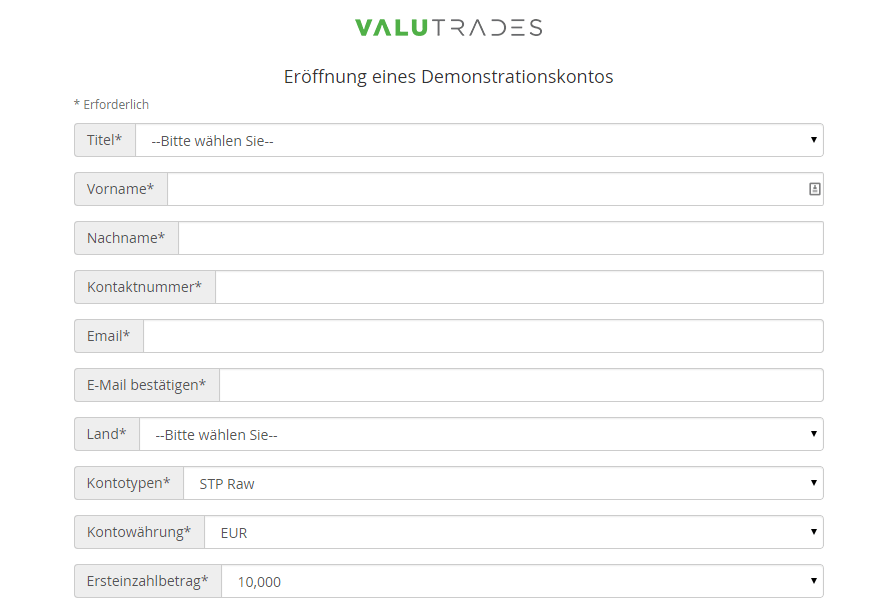 Formular ausfüllen und Demokonto eröffnen