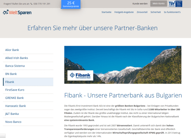 Weltsparen arbeitet mit der Fibank zusammen