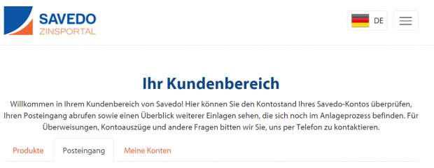 Der Kundenbereich von Savedo