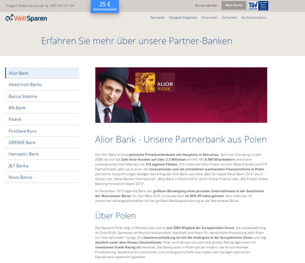 Die Seite der Partnerbanken von WeltSparen