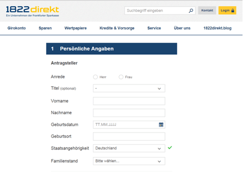Anmeldemaske der 1822direkt