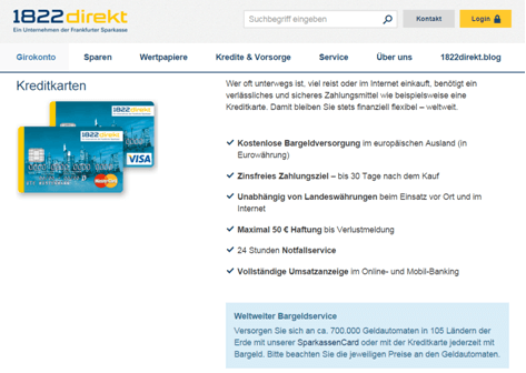 Das Kreditkartenangebot der 1822direkt