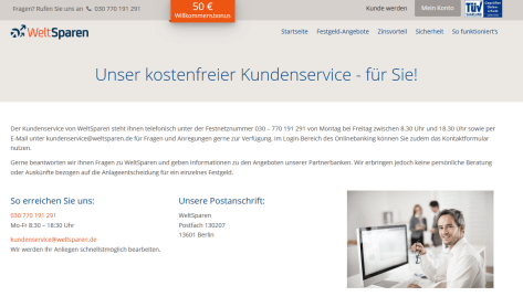 Der Kundensupport bei Weltsparen 