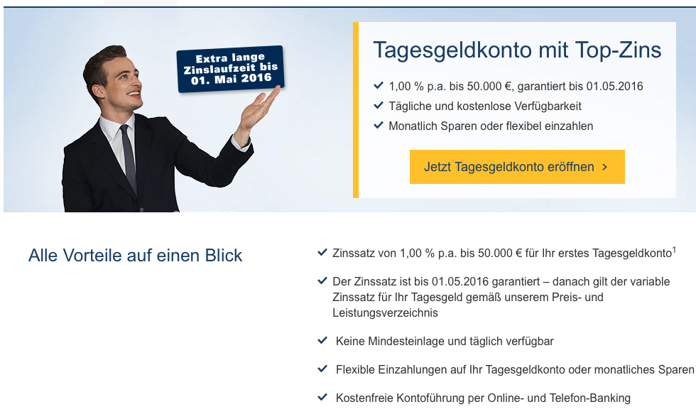 Attraktive Konditionen bei dem Tagesgeldkonto von 1822direkt