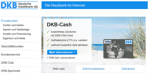 Die Startseite der DKB