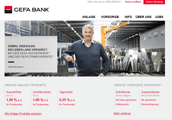 Der Webauftritt der GEFA Bank