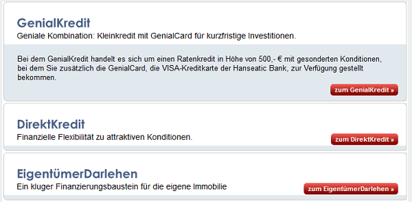 Hanseatic Genialcard Kreditkarte: Kreditangebot der Hanseatic Bank