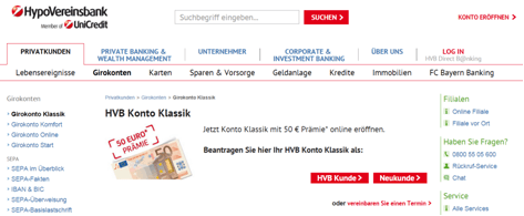 Die Startseite von der HypoVereinsbank