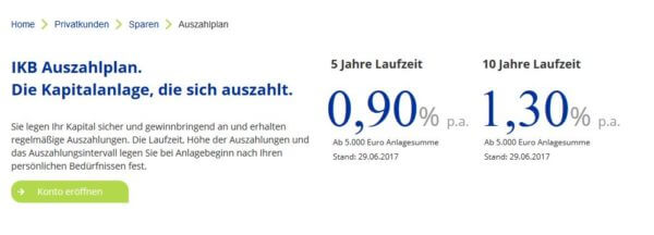 Der Auszahlplan ist ein weiteres Angebot der IKB