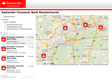 Die Standortsuche der Santander Consumer Bank