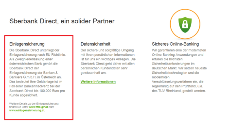 Gesetzliche Einlagensicherung bei der Sberbank
