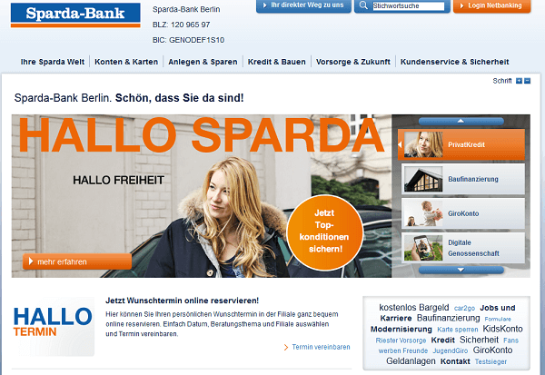 Die Webpräsenz der Sparda Bank Berlin