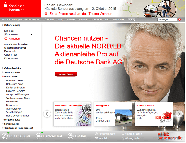 Die Webseite der Sparkasse Hannover