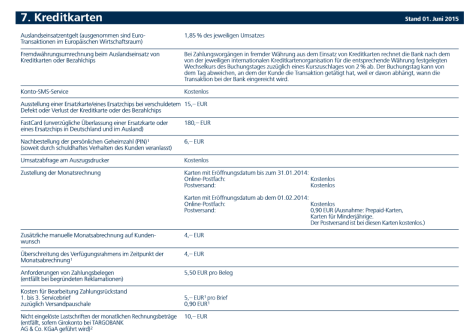 Das Preis- und Leistungsverzeichnis der Targobank