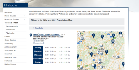 Die Filialsuche bei der Targobank