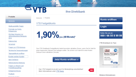 Hohe Zinsen bei der VTB Direktbank