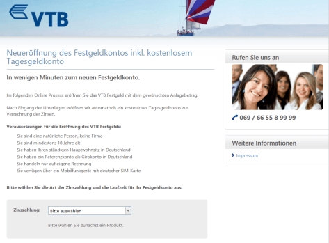 Das Kontoeröffnungsformular der VTB Direktbank