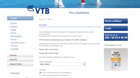 Kontaktmöglichkeiten bei der VTB Direktbank 