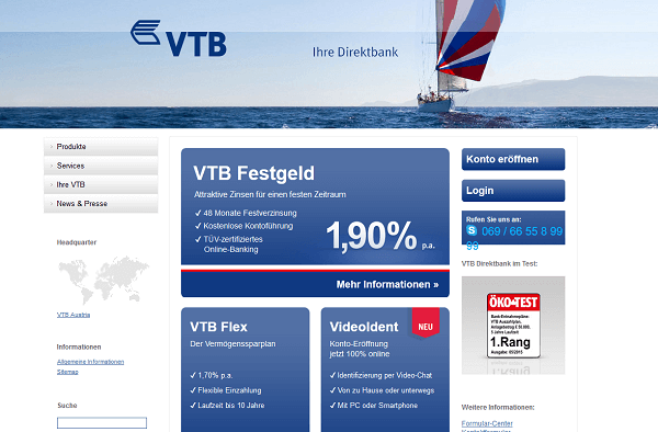 Die Webseite der VTB Direktbank