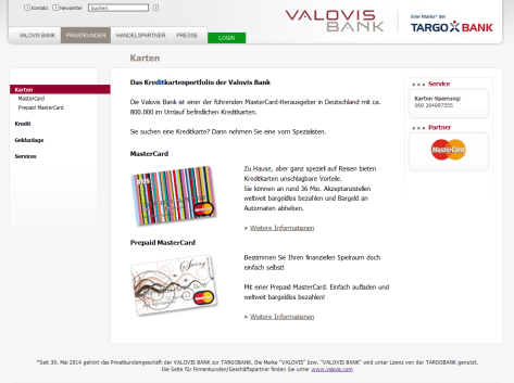 Das Kreditkartenangebot der Valovis Bank im Überblick