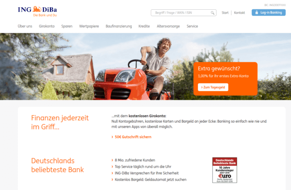 Die Homepage der ING-DiBa