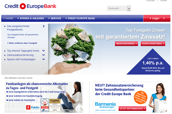 Die Webseite von Credit Europe Bank